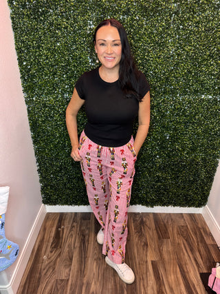 Queen of Sparkles QOS Red Stripe Scattered Nutcracker & Bow Cotton Pant