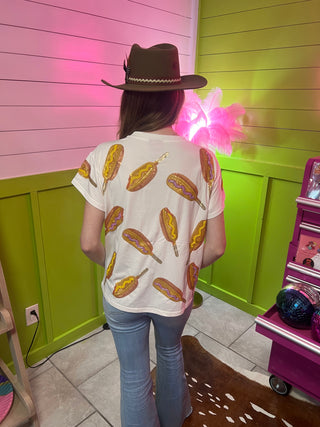 Queen of Sparkles  - White Scattered Corndog Tee