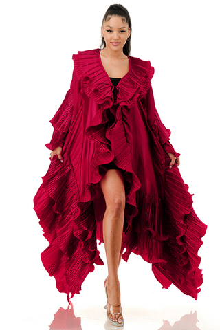 Crimson Cascade Satin Duster