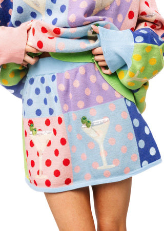 QOS Polka Dot Colorblock Martini Skirt