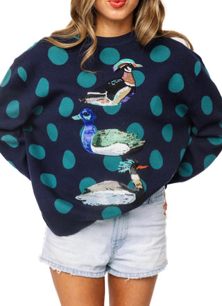 QOS Navy Polkadot Duck Sweater