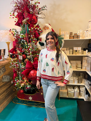 Embroidered Tidings and Toile Sweatshirt