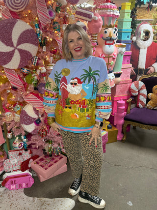 Queen of Sparkles Multi Vintage Vacation Santa Sweatshirt