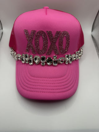 Xoxo Rhinestone Trucker Hat with Jumbo Rhinestone Chain