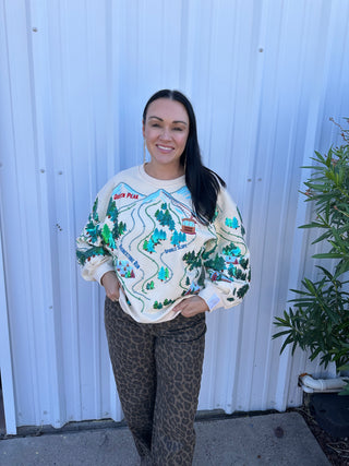 Queen of Sparkles Beige 'Sparkle Slope' Scenery Sweatshirt