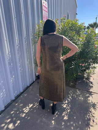 Queen of Sparkles Black & Gold Full Rhinestone Active Midi Dress