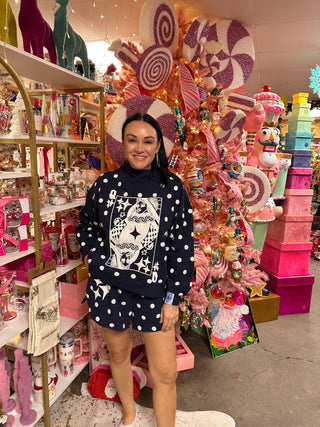 Queen of Sparkles Navy Polka Dot QOS Card Logo Sweatshirt