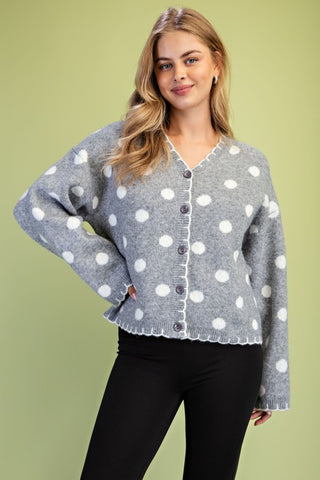 Pretty Dots & Scallops Cardigan - Grey