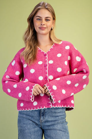 Pretty Dots & Scallops Cardigan - Dusty Rose