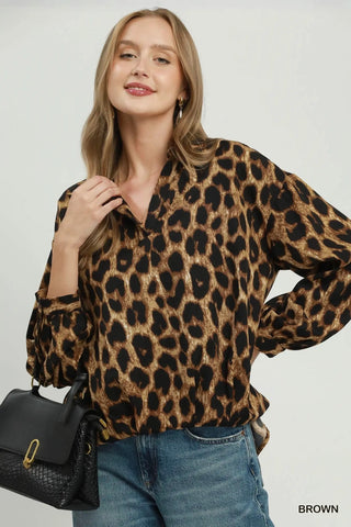 Leopard Breeze Split-Neck Top
