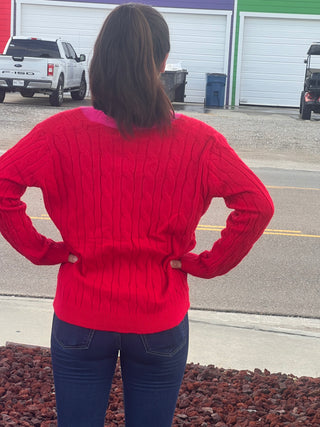 Red & Pink Christmas Tree Sequin Cardigan