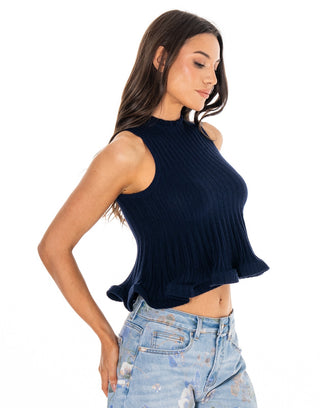 Perfect Flounce Sweater Tank - Navy