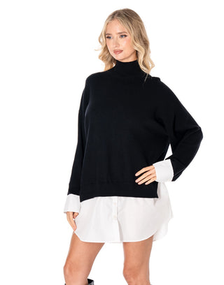 Simply Polished Layered Mockneck Dress- Black