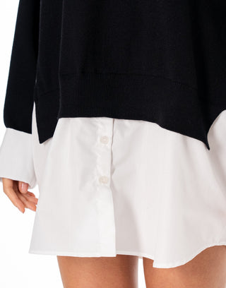 Simply Polished Layered Mockneck Dress- Black