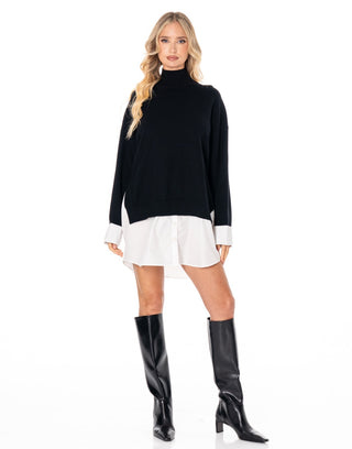 Simply Polished Layered Mockneck Dress- Black