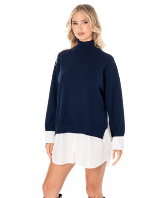 Simply Polished Layered Mockneck Dress - Navy