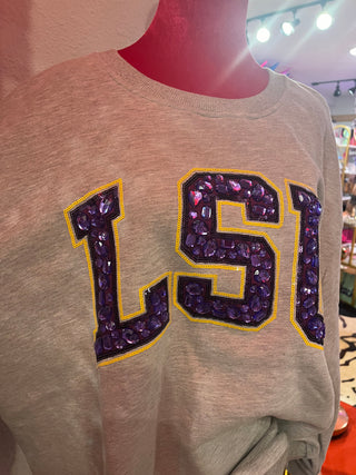 Queen of Sparkles-LSU Jeweled Letter Sweatshirt