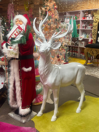 48" White Resin Indoor Standing Modern Deer