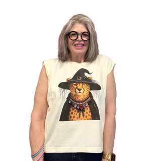Witchy Chandra in 3D Jewels Muscle Tee - Cream