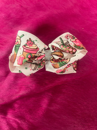 Girls Snowman Drinks/Cookies Print Bow