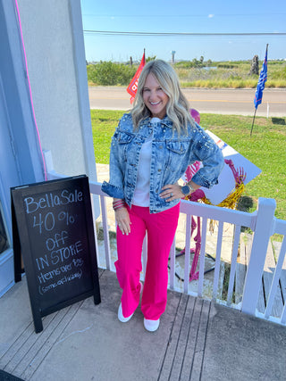 Hot Pink Spandex Wide Leg Pants