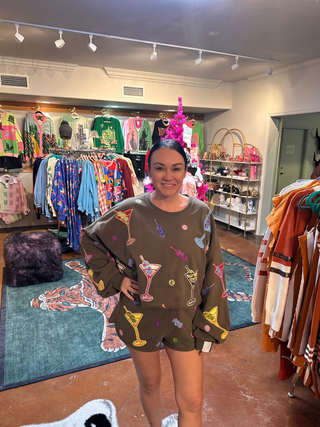 Queen of Sparkles Olive Green Multi Martini Sweatshirt