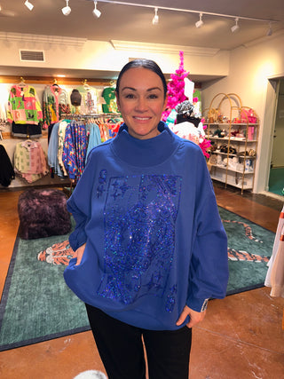 Queen of Sparkles Royal QOS Card Logo Mock Neck Sweatshirt