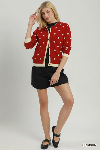 Crimson Kiss Polka Dot Cardigan