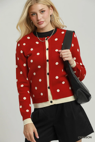 Crimson Kiss Polka Dot Cardigan