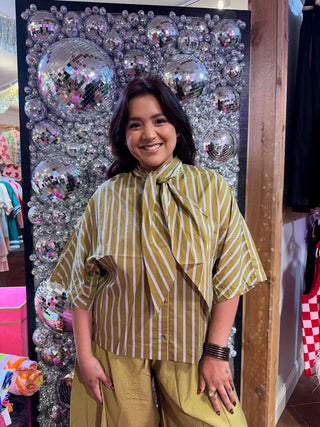 Tie Me in Olive Stripes Blouse