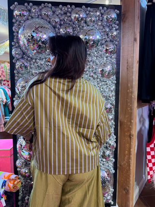 Tie Me in Olive Stripes Blouse