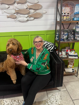 Queen of Sparkles - Green Dog Button Up Cardigan