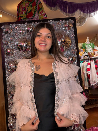 Embellished Pearl and Sequin Tulle Jacket