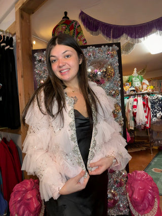 Embellished Pearl and Sequin Tulle Jacket