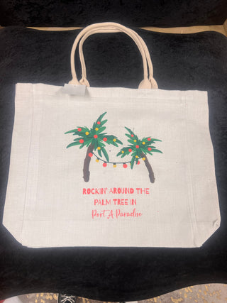 Christmas Palm Trees Canvas 18"x14.5" Tote Bag