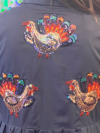 Queen of Sparkles - Navy Beaded Turkey All Over Cotton Dress