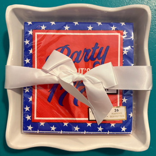 Ceramic Wavy Napkin Tray w/ Cocktail Napkins