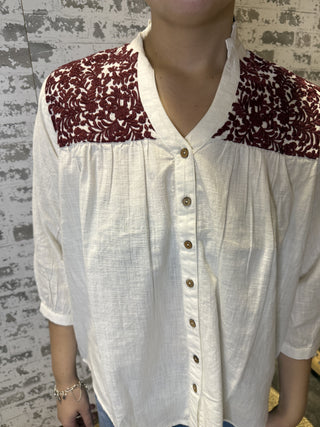 Layerz- The Jane Top- Maroon & White