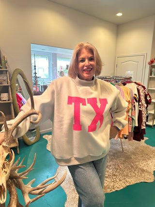Texas & TX Print Reversible Mockneck Sweatshirt