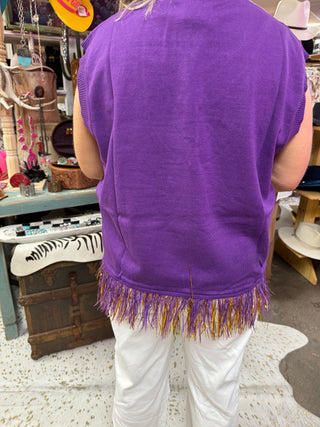 Queen of Sparkles • QOS • Licensed LSU 'Geaux Tigers' Feathered Bottom Tank Sweater