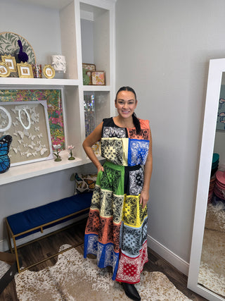 QOS Multi Bandana Cotton Midi Skirt