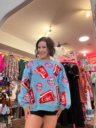 Queen of Sparkles-Aqua Blue Lips & Coke Sweatshirt