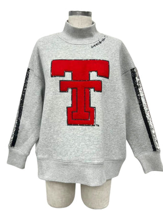 Brianna Cannon Texas Tech Mock Neck Sequin Stripe Sequin Stripe Sweatshirt