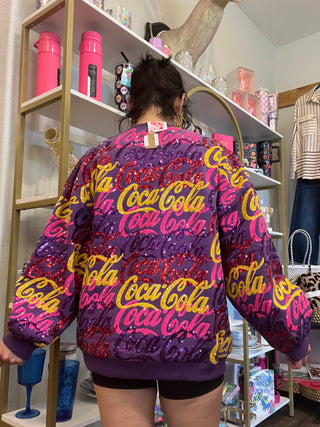 Queen of Sparkles-Purple, Yellow & Pink Coca-Cola All Over Sweatshirt