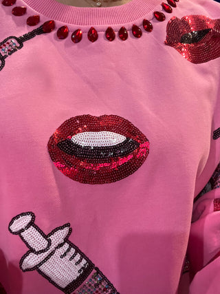 Queen of Sparkles-Pink Lip & Syringe Sweatshirt