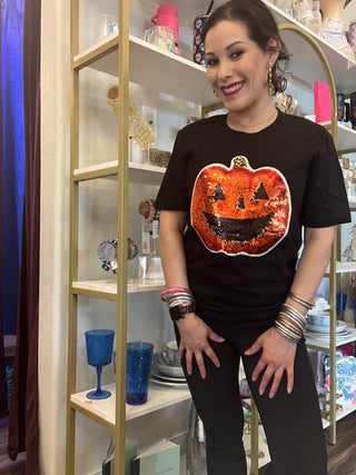 Sequin Pumpkin Shirt (Black)