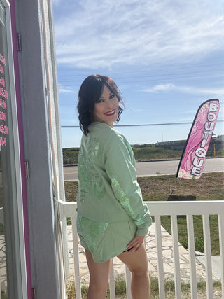 Queen of Sparkles • QOS • Light Green Tonal Skeleton Shorts