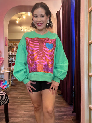 Queen of Sparkles - Green X-Ray Heart Sweatshirt