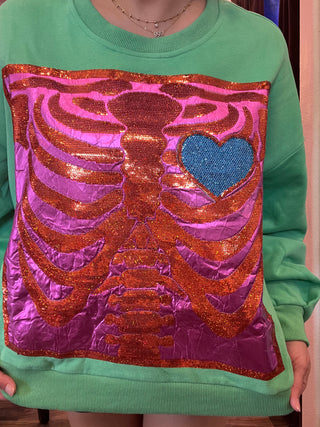 Queen of Sparkles - Green X-Ray Heart Sweatshirt