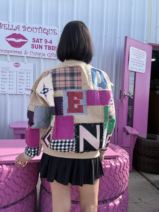 Queen of Sparkles • QOS • Beige Multi Queen Patchwork Sweatshirt